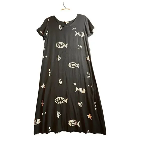 Vtg Connie Choi 90’s Tropical TieBack Maxi Dress Fish Beach Retro‎ Artsy Sz L - Picture 7 of 12